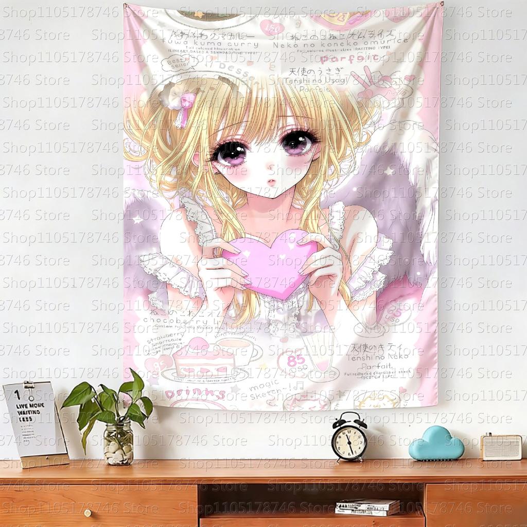 Kawaii Anime Meisje Wandkleed Schattig Mode Slaapkamer Achtergrond Huis Decoratie Origineel Ontwerp Wandtapijten