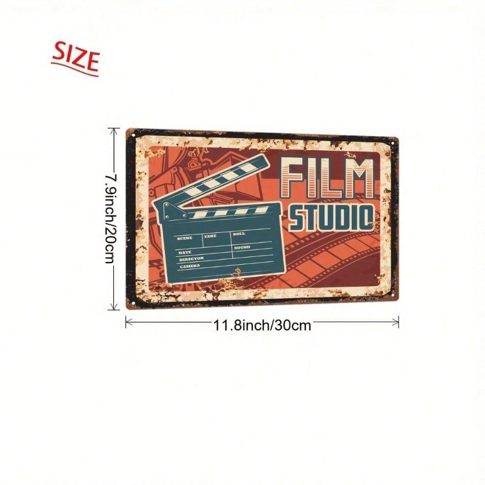 Vintage Movie Studio Metal Sign 8x12 Inch Classic Hollywood Clapperboard Film Reel Wall Decor Rustic Iron Plaque for Bedroom Living Room