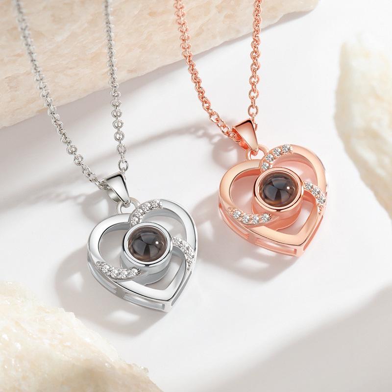 100 Languages 'I Love You' Projection Necklace - Titanium Steel, Colorfast, Fashionable Clavicle Chain for Women
