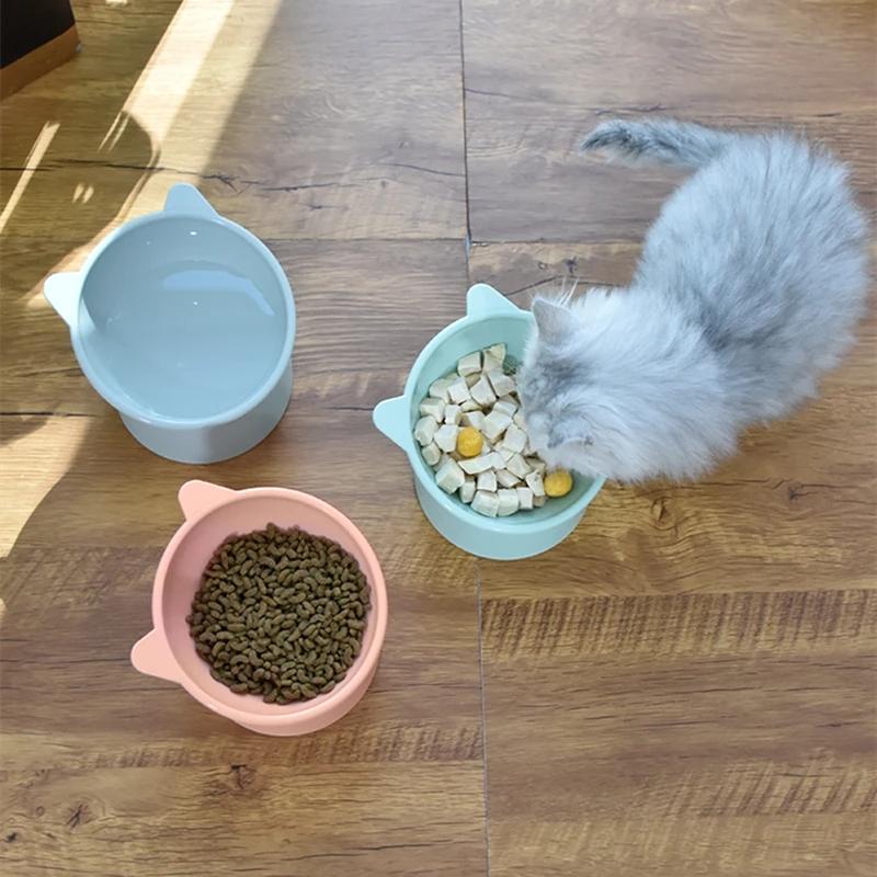Elevated Tilted Cat Bowl, Raised Cat Ear Food Water Feeder, Neck Protection Pet Dish, Non-Slip High Foot Bowl