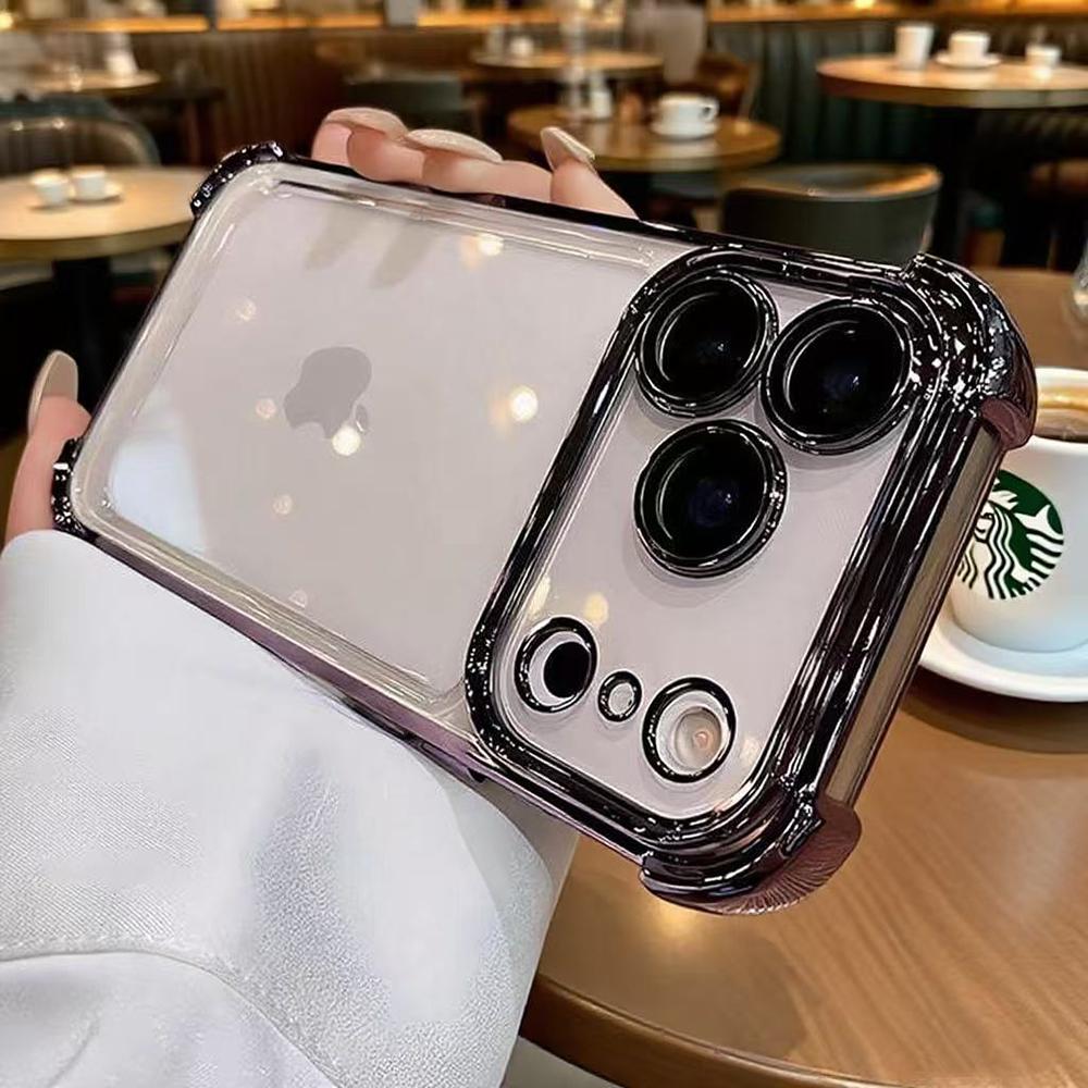 Shockproof Silicone Soft Case For iPhone 17 Air 16 15 14 13 Pro Max Plus Plating Glitter Luxury Cover Clear Shell Orange 17Pro