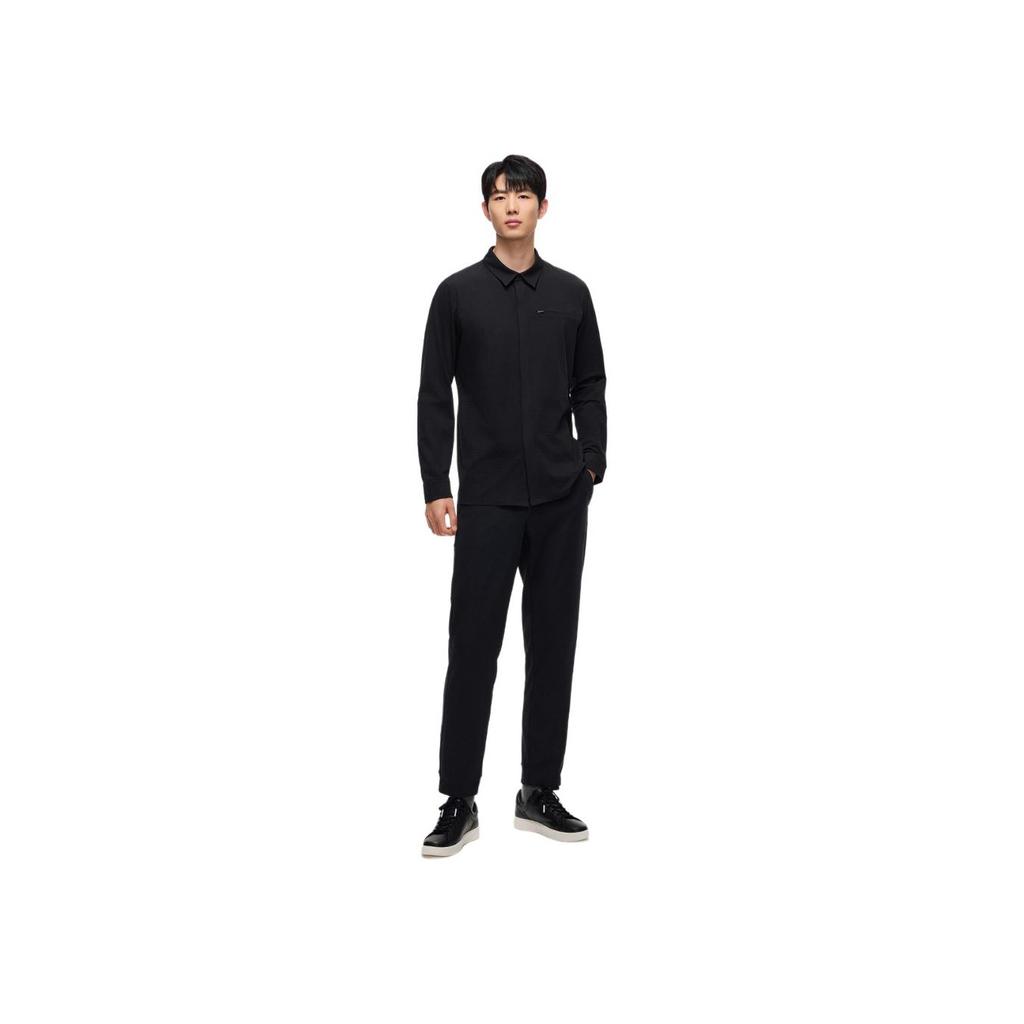 Anta Champion All-Weather Series Solid Color Button-Down Collar Comfortable Breathable Versatile Long Sleeve Shirt Men Shirts Basic-Black 152510104-4