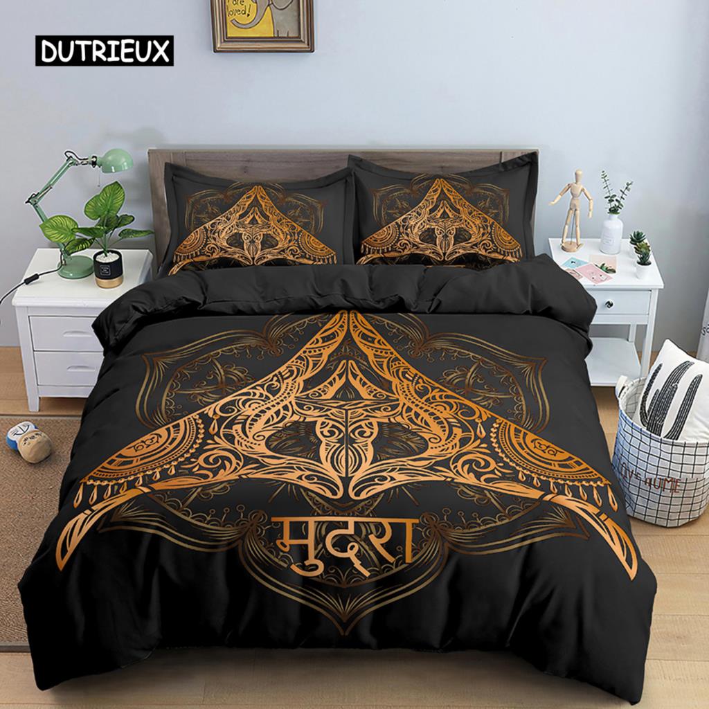 Hand Palm King Queen Duvet Cover Boho Magic Mandala Bedding Set Hand of Fatima Quilt Cover Hamsa Hand Polyester Comforter Cover