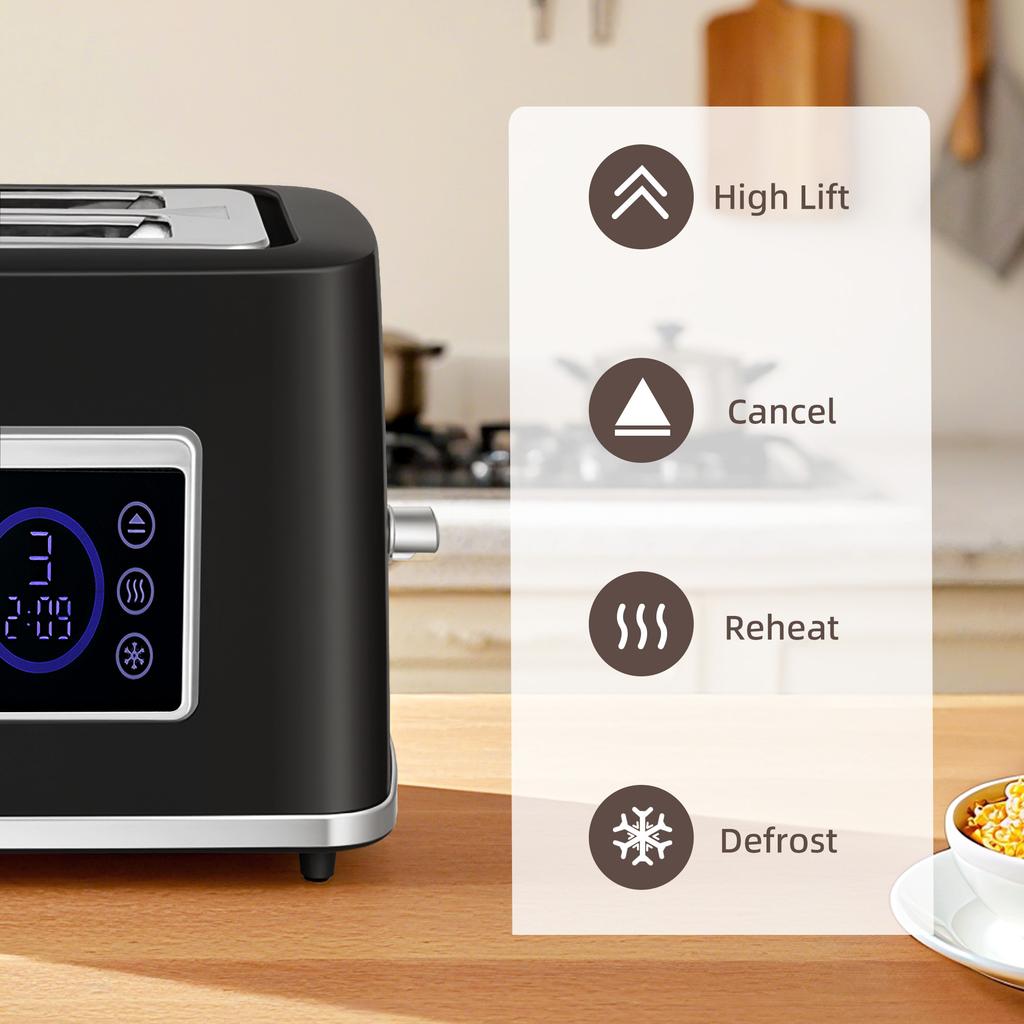 Touch Screen Kettle and Toaster Set - Black
