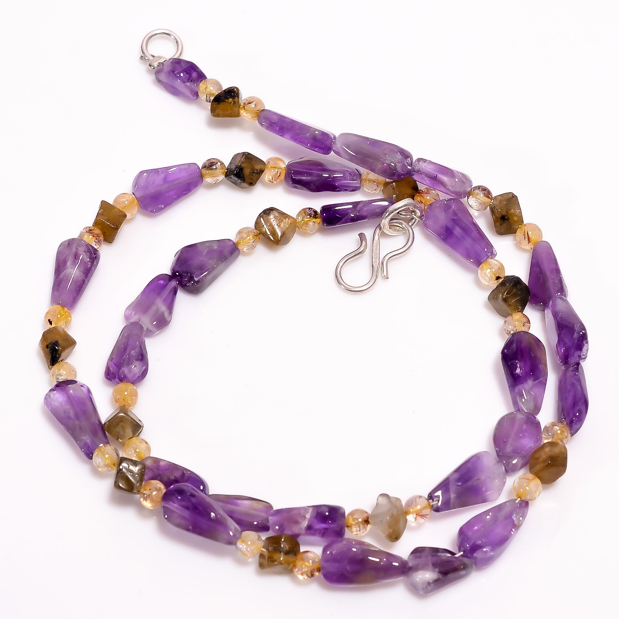 

AAA+ 100% Natural Amethyst Citrine Mix Shape Smooth Beads Necklace 4-12 mm 18 UB-8547