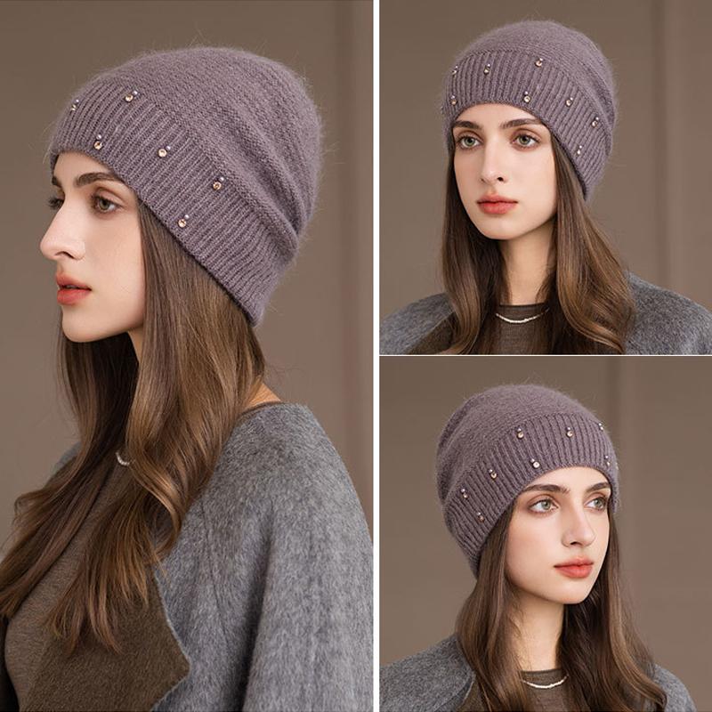 Rabbit Hair Hat Winter Knitted Hat Women's Pullover Wool Hat