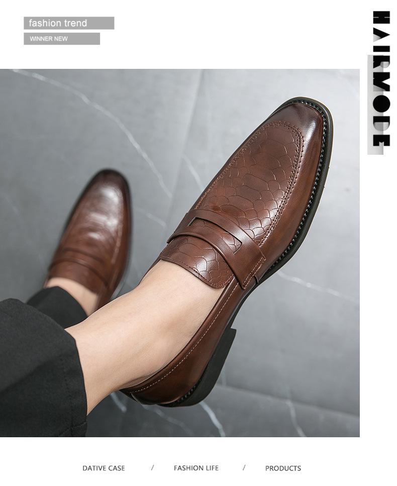 Men's Cross-Border Stylish Slip-On Leather Business Casual Shoes, Fashionable Black Wedding Loafers