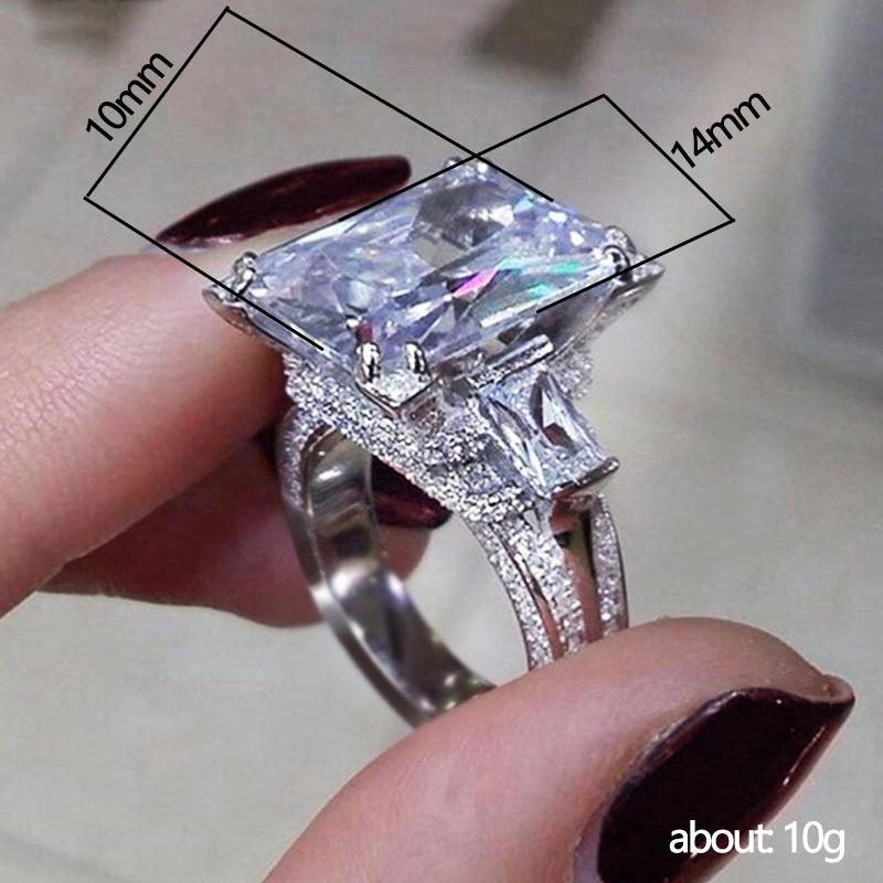 Luxury Crystal Cubic Zirconia Rings Fashion Square Shaped Finger Ring for Women Wedding Party Silver Color Band Jewelry