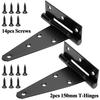 Wopanxye 2-Piece Heavy-Duty Silent Hinges, 150mm T-Shaped Black Flat Hinge, Epoxy-Coated Wrought Iron, for Cabinets, Storage Doors, Windows, and Close