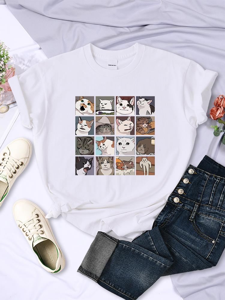 Animal Dog Cat Printing Women Tee Shirts Trendy Summer Clothing Harajuku Sport Style Tops Multicolor Casual Female T-Shirt