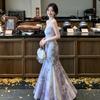 New Chinese-style purple suspender dress 2026 spring and summer new step-by-step lotus waist and thin temperament fishtail skirt