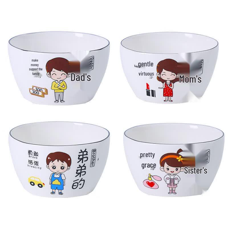 Qiwei Cream Style Cartoon Family Ceramic Bowl Set