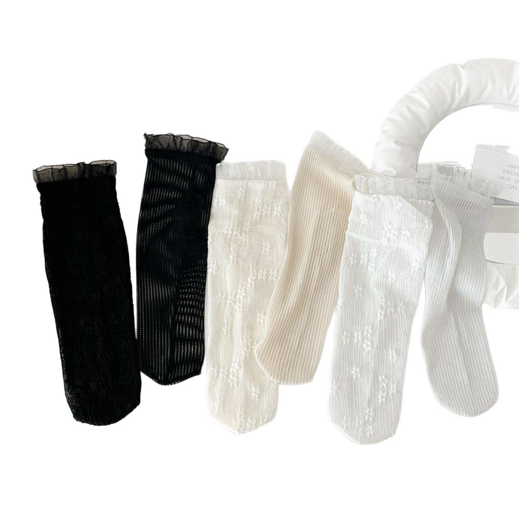 Lolita Women'S Socks Spring And Summer Thin Mesh Socks Japanese Jk Black And White Medium Tube Lace Stockings Sweet Love Lace Socks