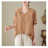 Women's Solid Color Peter Pan Collar Loose Short Sleeve Shirt Casual Artistic Office Top