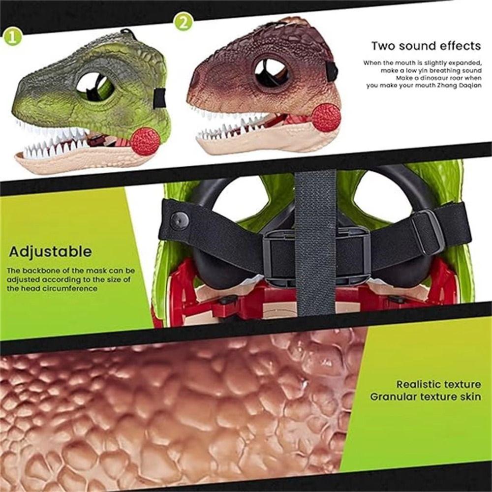 Sound 3D Dinosaur Mask Movable Mouth Dinosaur Head Face Cover Dinosaur Mask Headwear  Kids Children
