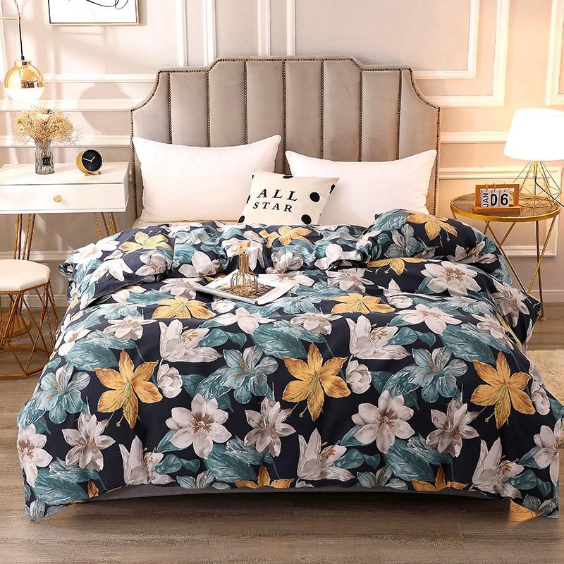 Luxury Flower Style Cotton Duvet Cover Skin-friendly Soft Bedding White Floral Botanical Pattern Comforter Cover with Zipper