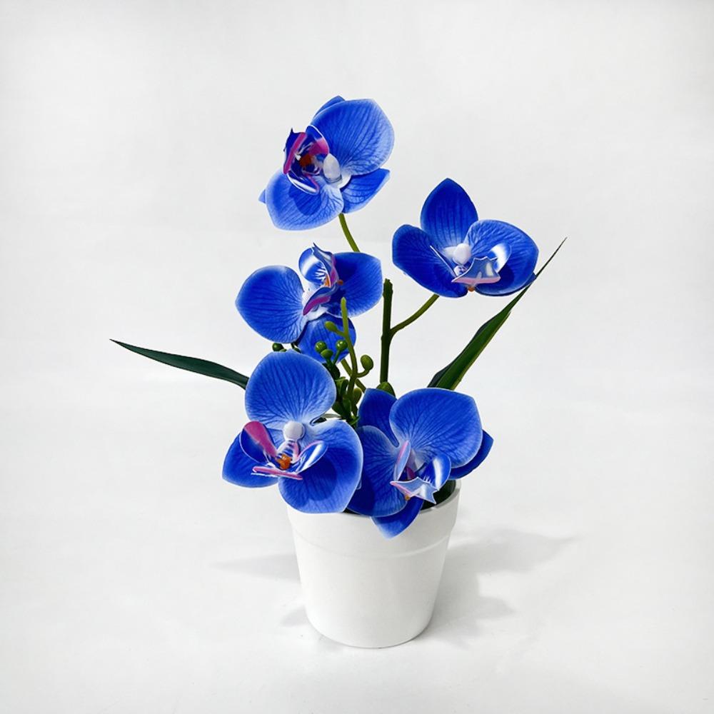 5 Blooms Artificial Orchid Arrangement Realistic Potted Flower Display Window Sill Style4