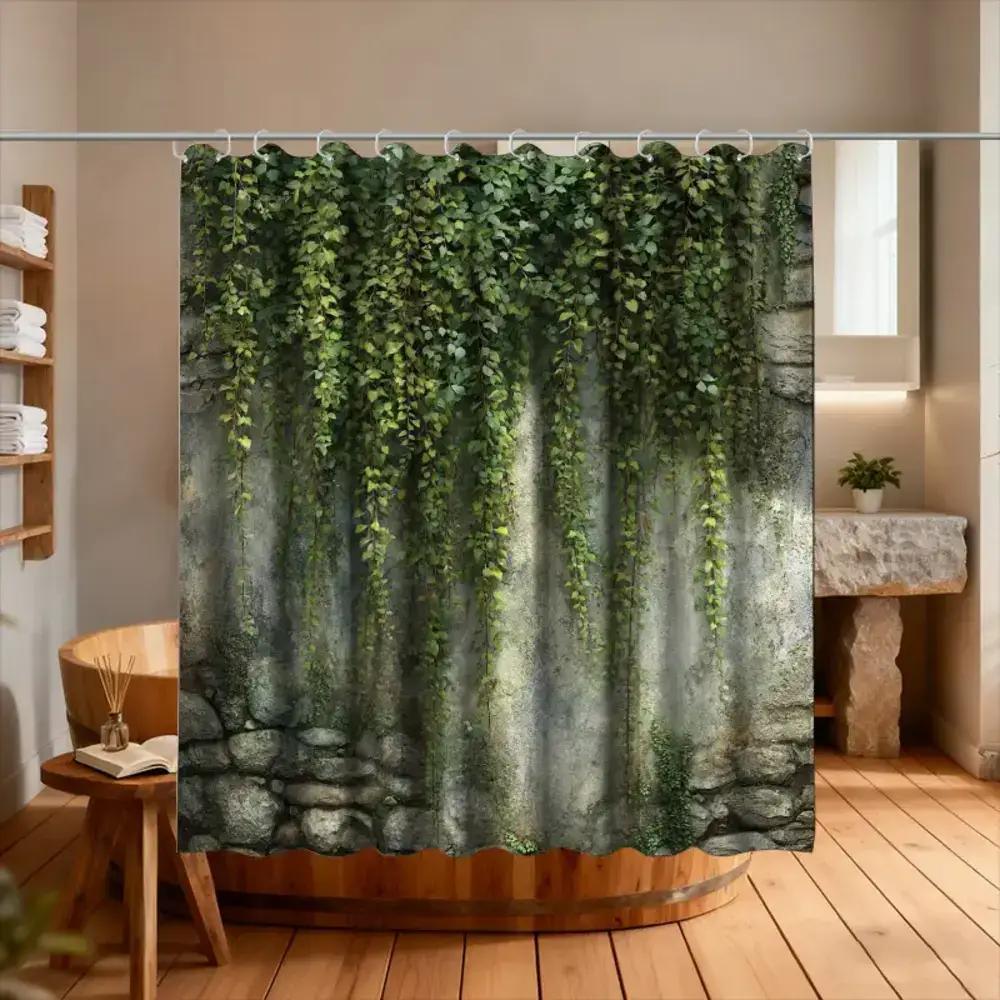 

A Bathroom Shower Curtain Featuring Dense Plants And Wisteria Flowers, Includes 12 Hooks, Measuring 70.87*70.87Inch, Perfect For W60H190(CM)-1 Pcs