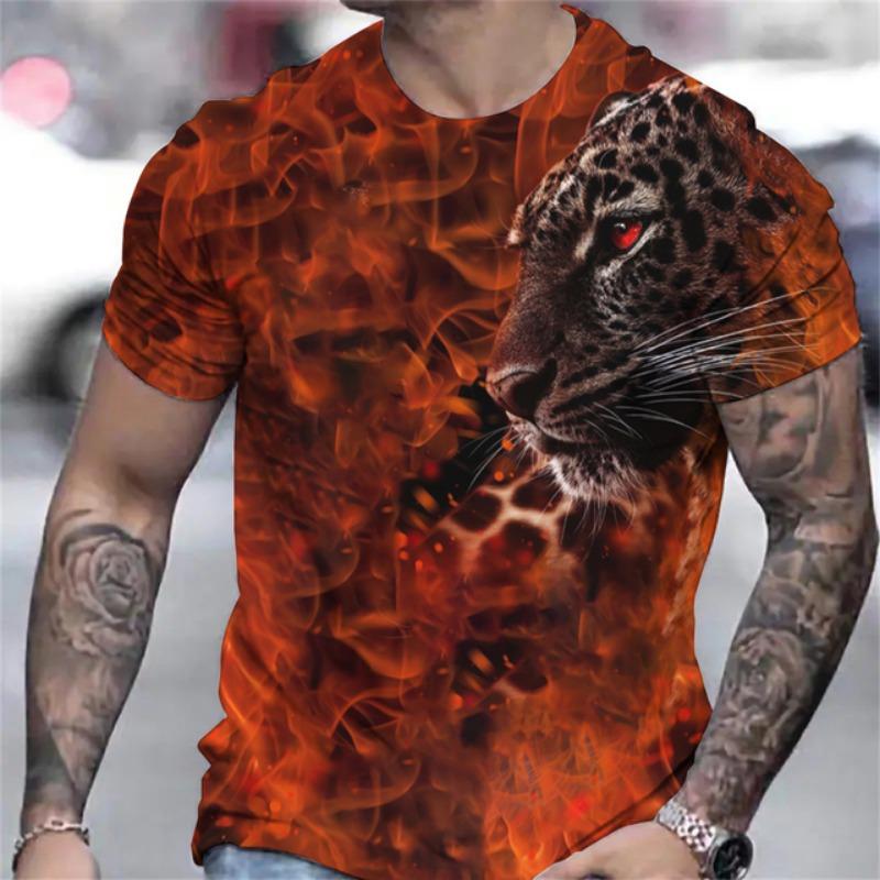 3D wzór w cętki t-shirty dla mężczyzn moda letnie koszulki z nadrukami zwierząt Casual O-neck z krótkim rękawem Hip Hop Harajuku bluzki oversize