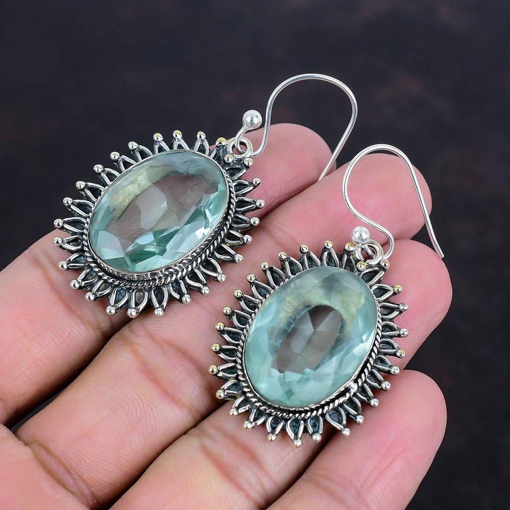 Facettierter Apatit Ohrring Echter Edelstein Ohrring 925 Sterling Silber Ohrring Echter Apatit Schmuck Nagelneue Handgefertigte Ohrringe Hochzeitsgeschenke