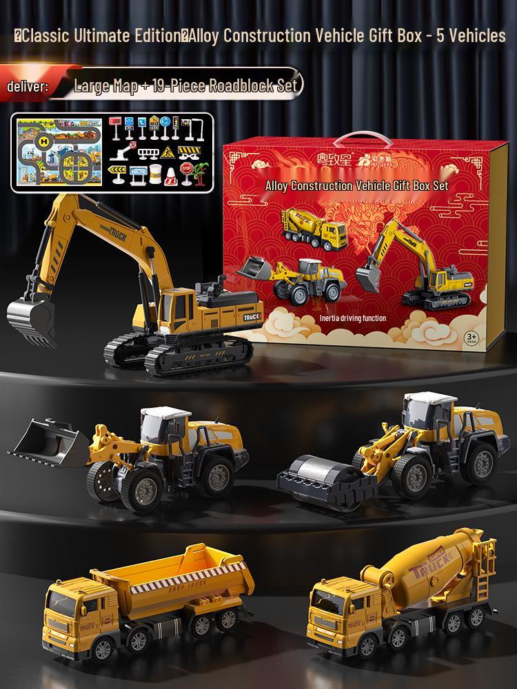Beiges Alloy Excavator Set: Engineering Vehicle Model Toy with Bulldozer for Boys, Kids' Birthday Gift