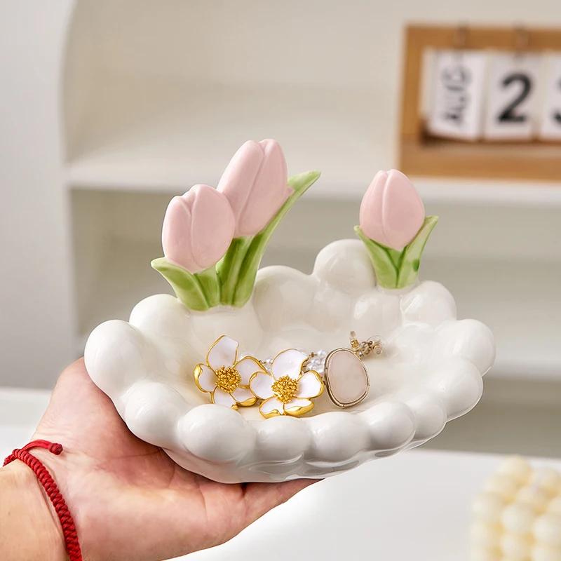 Household Items Practical Ceramic Tulip Storage Box Valentine's Day Surprise Gift Living Room Ornament Decoration