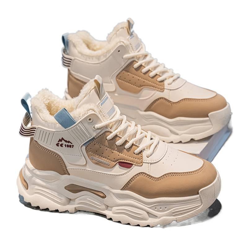 High-top winter velvet thickened warm snow cotton shoes casual sports heightened thick-soled dad shoes