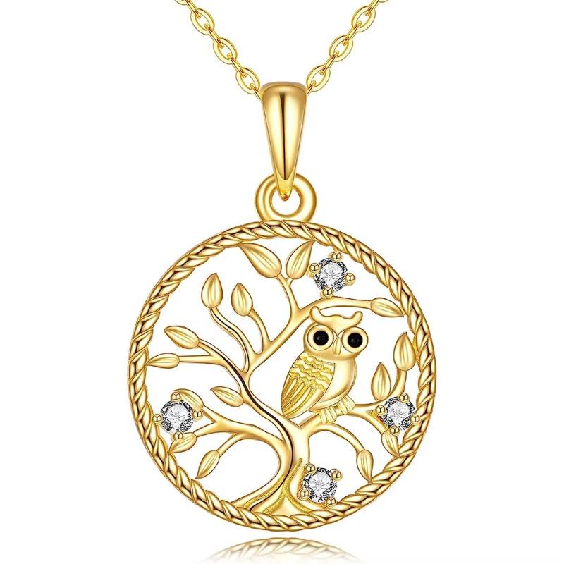 Huajie Owl Tree Branch Design Round Pendant Necklace for Women Light Luxury Banquet Fashion  Gift