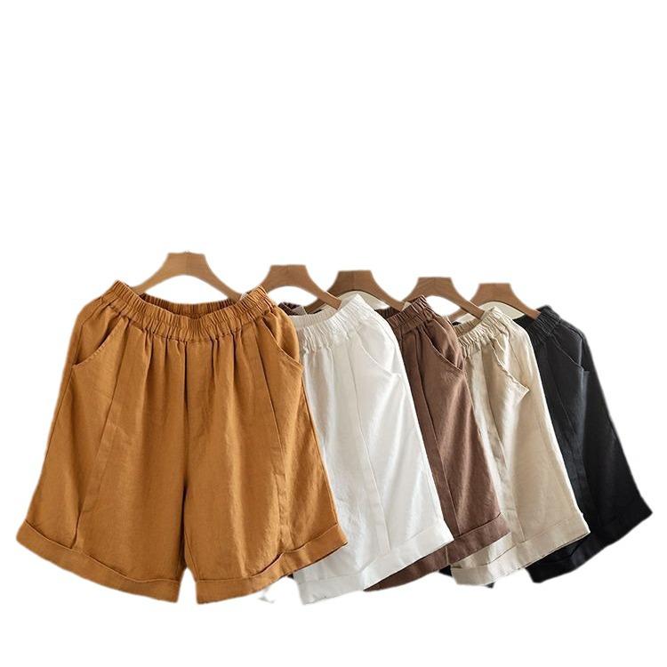 Women's High-Waist Elastic Linen Wide-Leg Shorts – Summer Lightweight, Loose, and All-Match