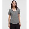 LoVe V Neck T shirT Narrow Bold sTripe Black whiTe