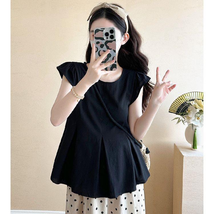 

Polka Dot Maternity Two-Piece: Flutter Sleeve Top & High Waist A-line Skirt M (approx. 85-120 lbs)