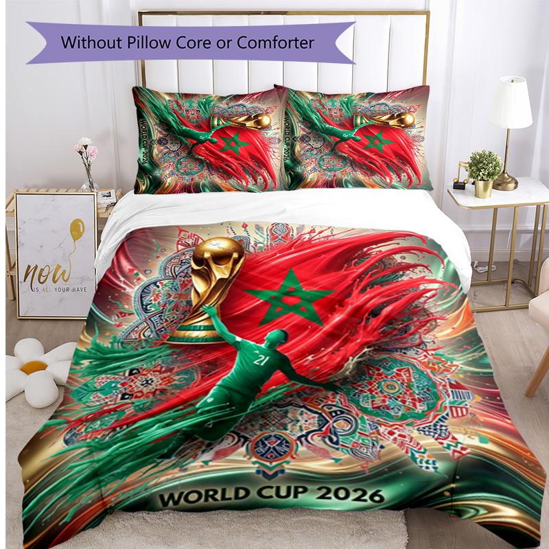 Set Biancheria da Letto Stampata Calcio Marocco 3 Pezzi Set Copriletto Accogliente Traspirante come Regalo per Inaugurazione Casa Vacanze