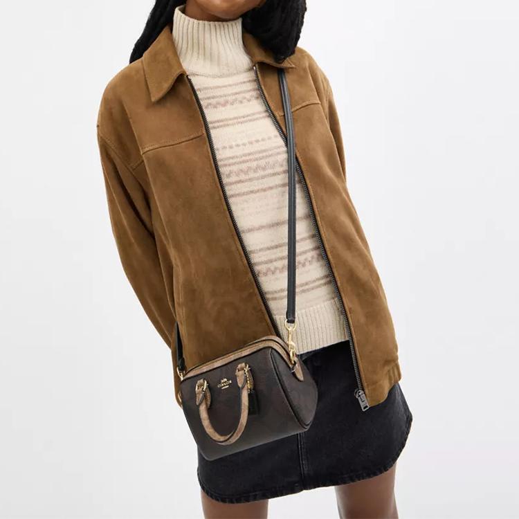 Coach Rowan 18 Top-Reißverschluss Leder Schultertasche Crossbody Handtasche Klein Damen Handtaschen Braun CAB16-IMXI8