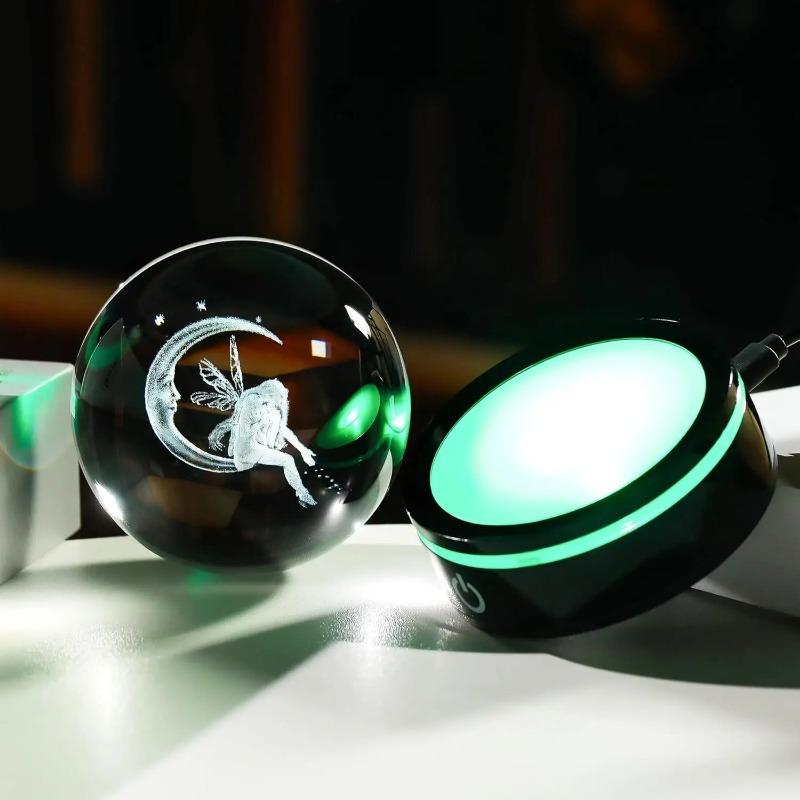 3D-Lasergravierte Mondfee-Figur Kristallkugel mit Buntlicht-Basis Weihnachtsbaumschmuck Geburtstagsgeschenk Dekokugel