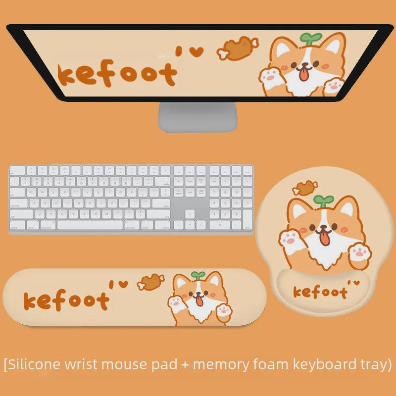 Corgi Puppy Mouse Pad with Wrist Rest for Office and Gaming - Cute Keyboard Hand Support for Small Desks