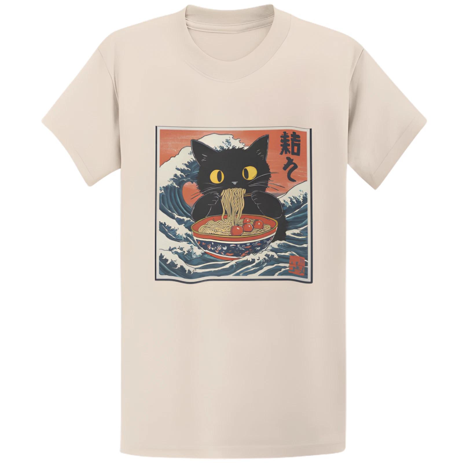 Gildan 5000 Retro Cat Eating Ramen T-Shirt - Vintage 90s Ramen Lover Gift Tee L