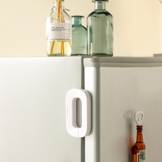 Refrigerator Lock Self Adhesive No Drilling Required Strong Stickiness Smooth Edge Wide Application Anti-pinch Reusable Cabinet Refrigerator Lock