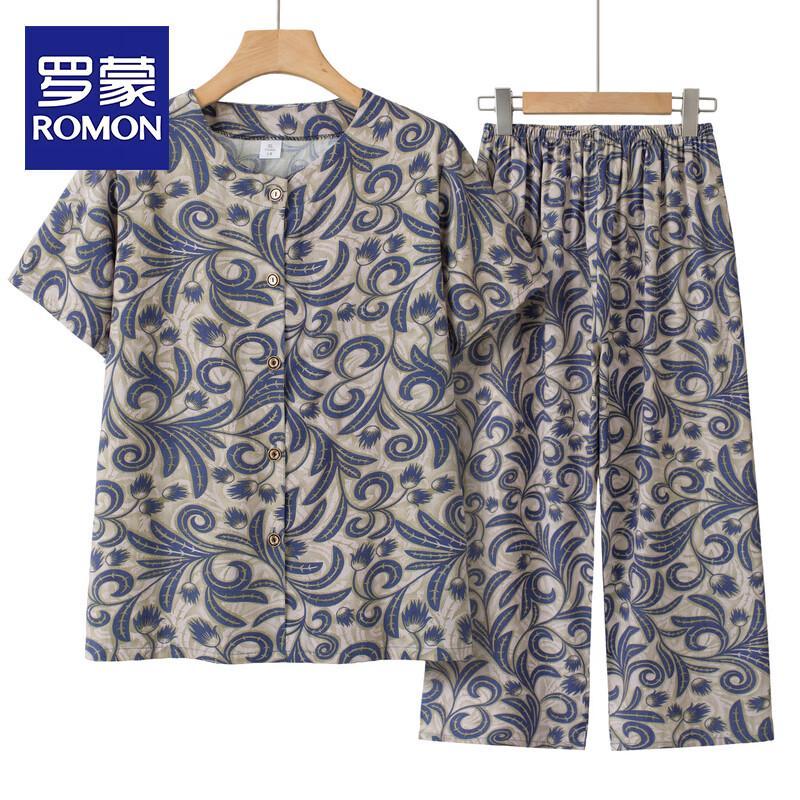 ROMON Elderly Women s Summer Short Sleeve Homewear Set XL