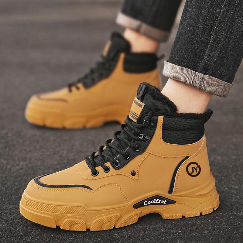 Outdoor Men Ankle Boots Winter Plush Warm Snow Boots Non-slip Cotton Boots Lightweight Work Boots Sneakers Climbing Hiking Shoes