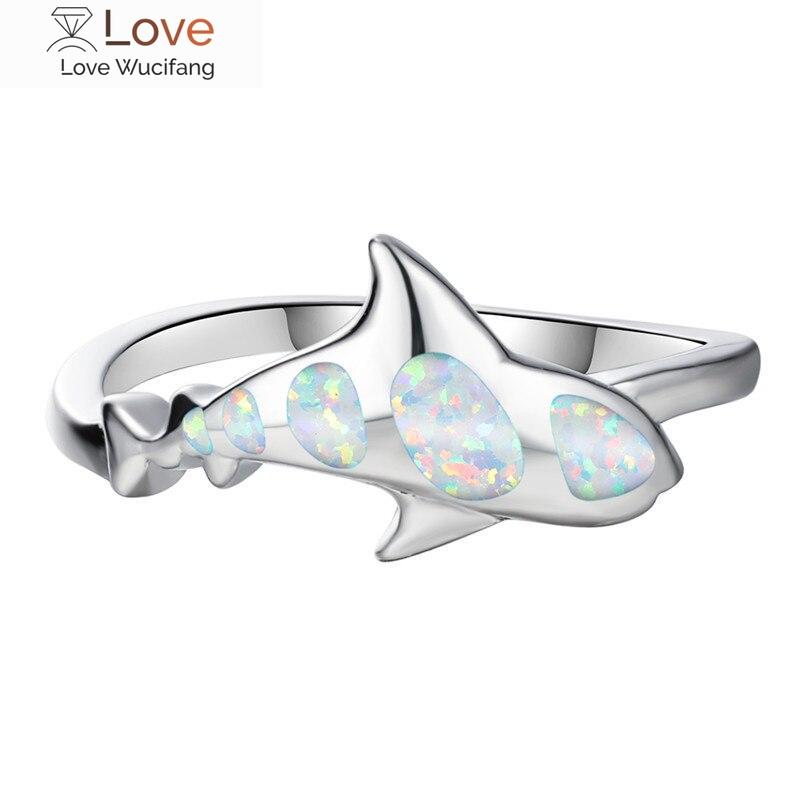 White Fire Opal Cute Shark Rings For Women Wedding Jewelry Vintage Fashion 925 Sterling Silver Animal Ring Female Luxury Gifts