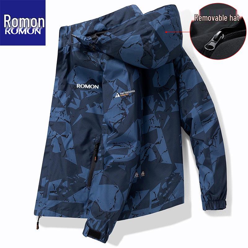 Romon Herren Camouflage Fleecegefütterter Kapuzen-Wasserabweisender Windbreaker Parka