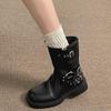 Fashion Vintage Women Western Cowboy Boots Fashion Belt Buckle Autumn Winter Shoes Female Slip On Low Heel Knight Booties