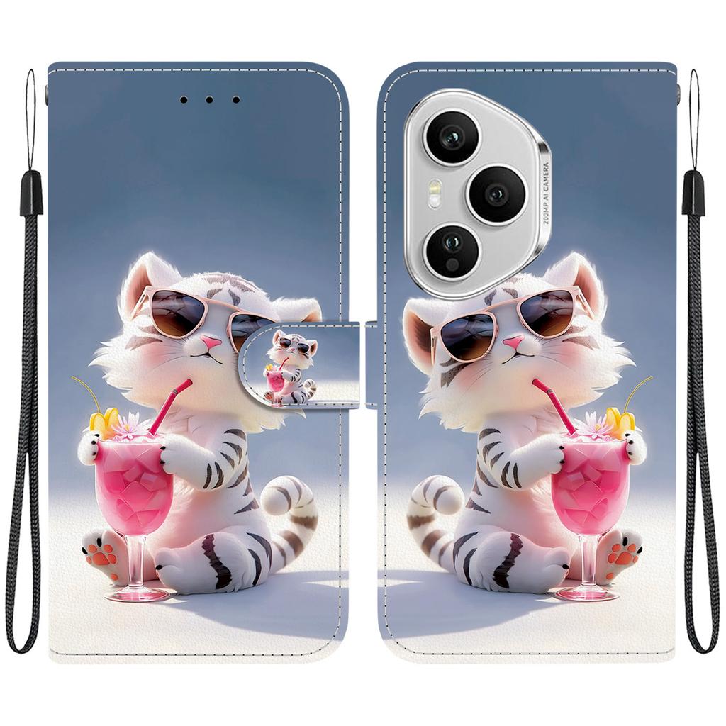 For Honor 400 Pro 5G (Global) Case Pattern Printing Leather Flip Wallet Phone Cover with Lanyard