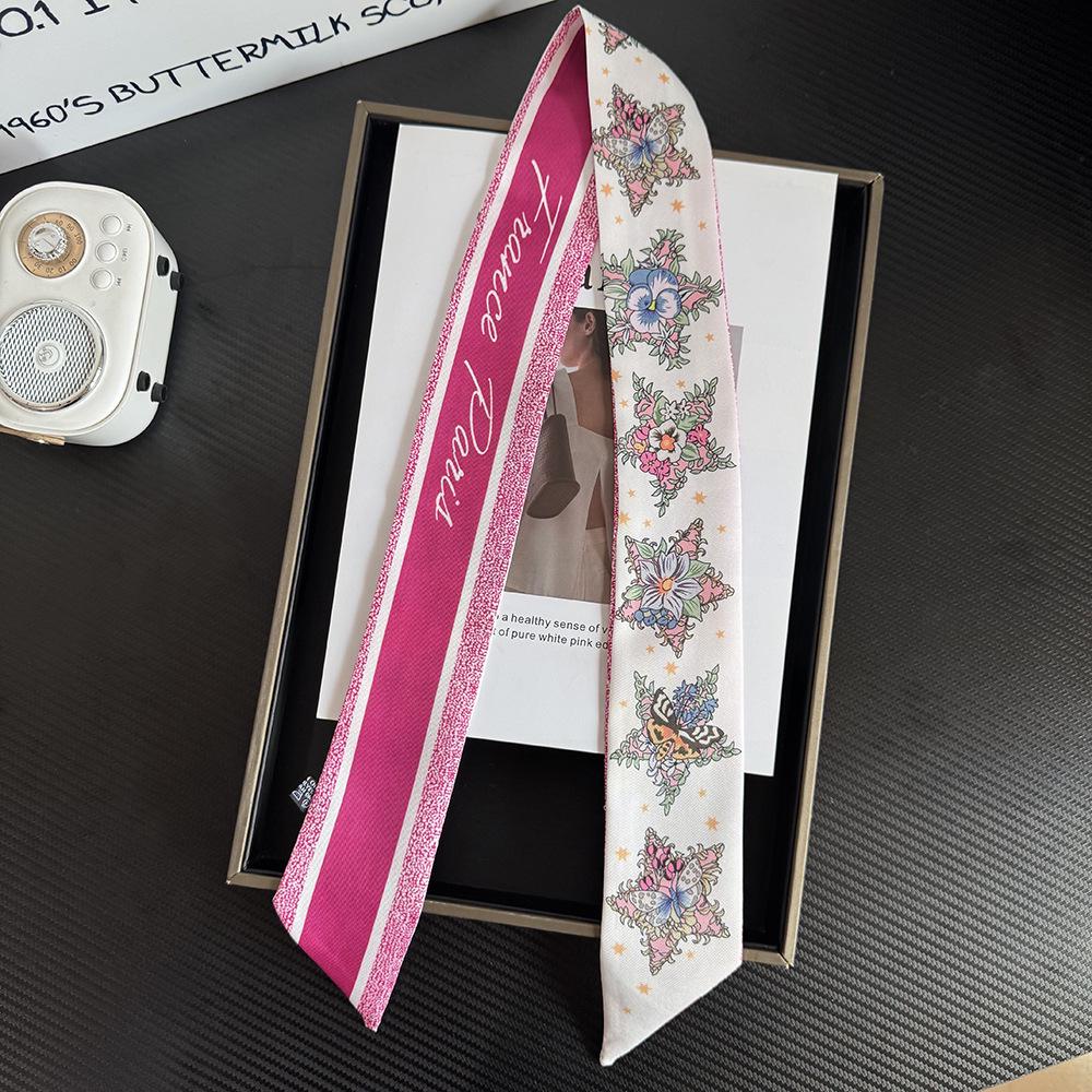 

Розкішна французька твілова пов язка на голову з штучного шовку, краватка та шарф 95*6 cm рожевий червоний колір