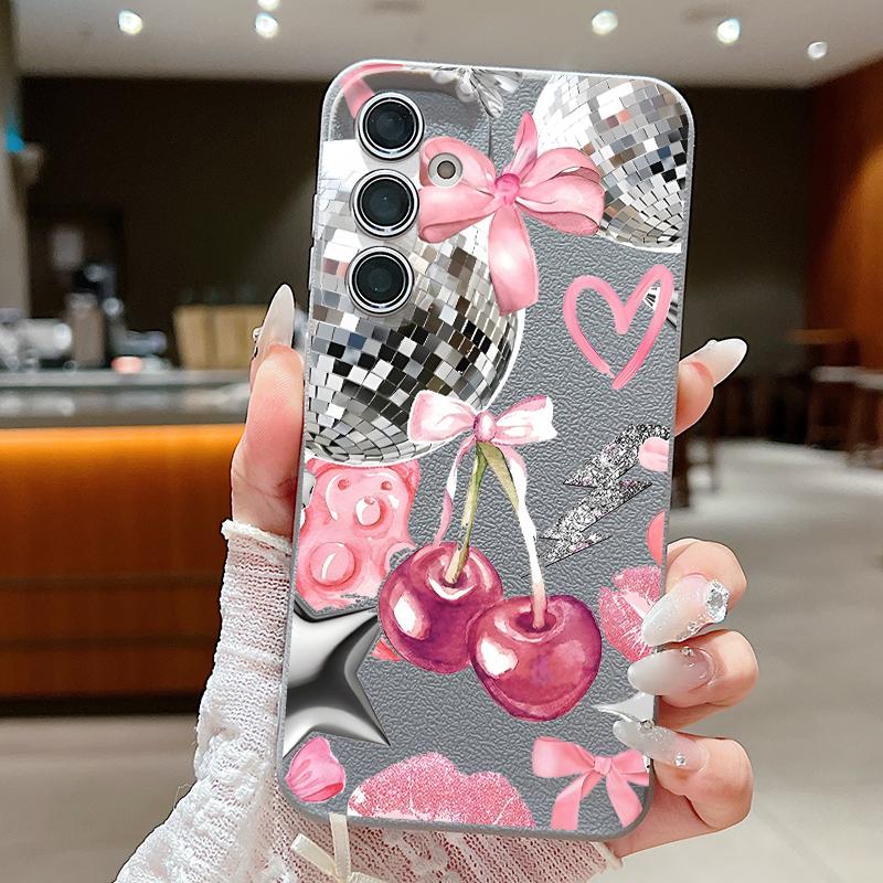 Cherry Fruits Print Case For Samsung S26 S25 Ultra S24 S23 S22 S21 FE A15 A35 A55 A16 A36 A56 A17 A18 A37 A57 5G Leather Texture Soft Cover