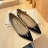 Spring new V home rivet flat shoes women's versatile soft sole temperament Liuding shallow mouth single shoes ladyshoes
