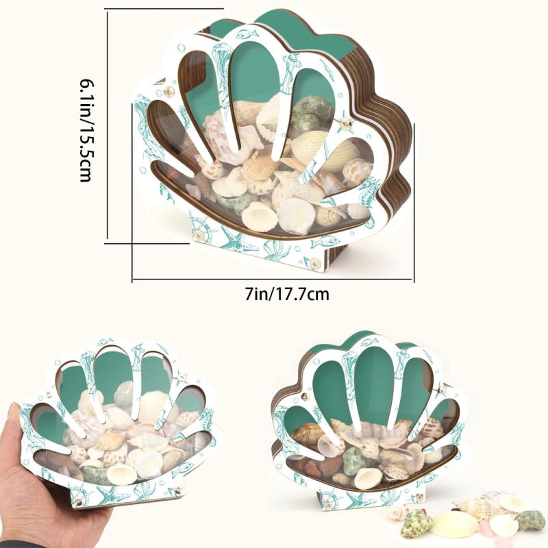 Seashell Container For Display Portable Seashell Display Decorative Wooden Clear Portable Holder For Exhibiting Kids Beach