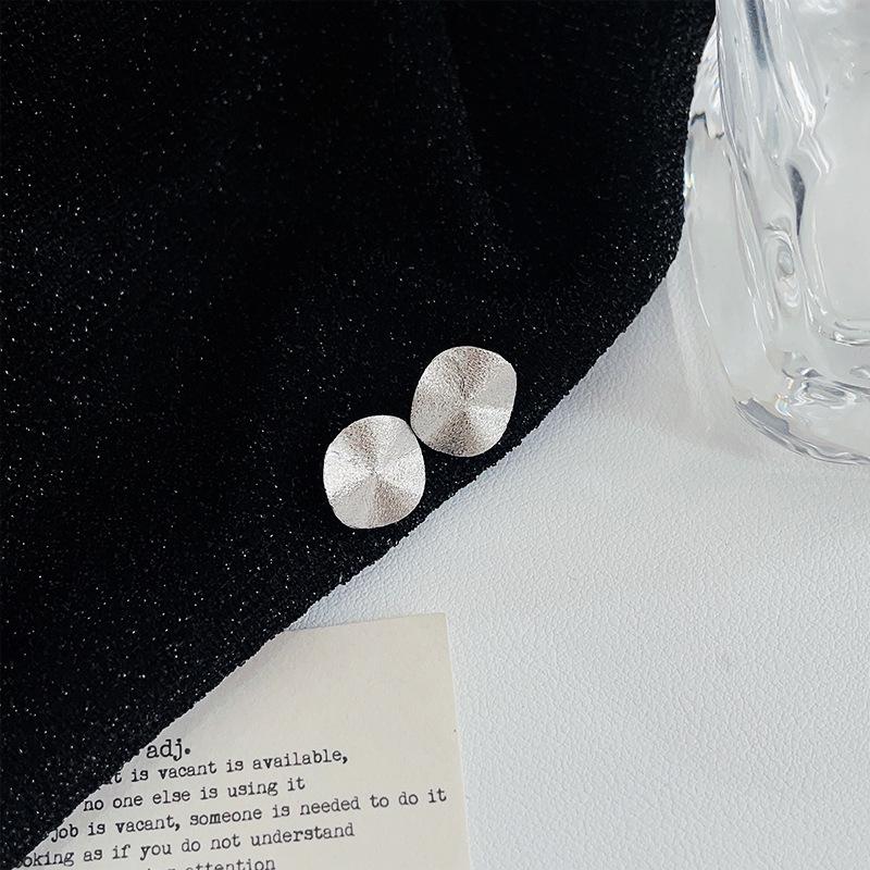 Xintaixi S925 Sterling Silver Brushed Irregular Round Stud Earrings - Women's Niche Design Jewelry, New Korean Style Accessories