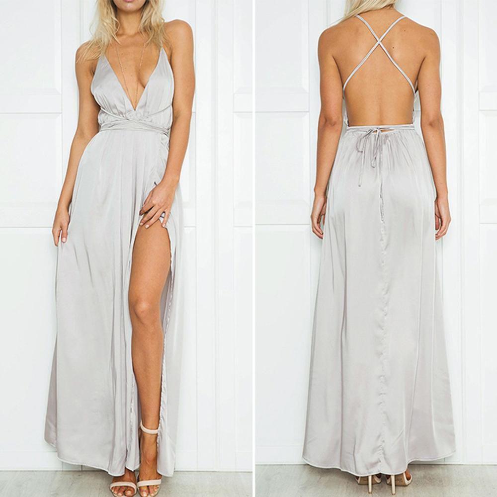 Elegante Abito Estivo Sexy da Donna Senza Schiena Scollatura Profonda Spalline Sottili per Matrimoni