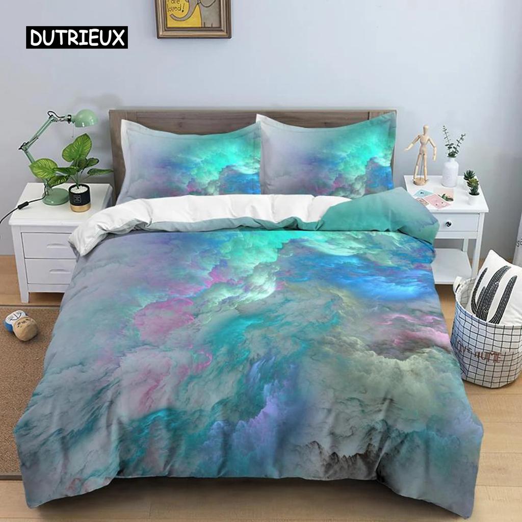 Colorful Cloud Soft Duvet Cover Polyester Orange Yelow Purple Cloud Sky Comfortable Quilt Cover for Tens Young Girls Abstract Theme Soft Beding Set